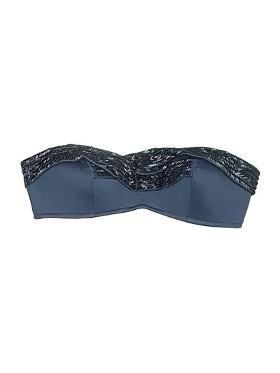 Pre-owned Badgley Mischka Swimsuit Top Blue Paisley Pattern Swimwear