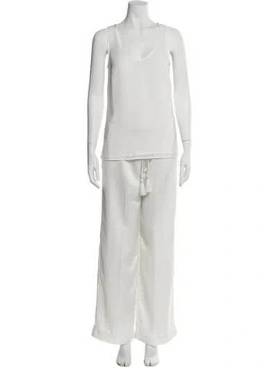 Pre-owned Badgley Mischka Tassel Accents Pantsuit In White
