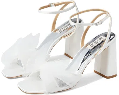 BADGLEY MISCHKA TESS SANDALS WOMEN'S WHITE ANKLE STRAP BLOCK HEEL ZPO1497