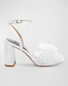 Badgley Mischka Tess Tulle Bow Ankle-strap Sandals In Soft White