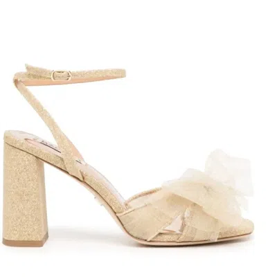 Badgley Mischka Tess Tulle Bow Sandals In Gold