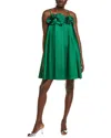 Badgley Mischka Textured Gazar Babydoll Dress In Green