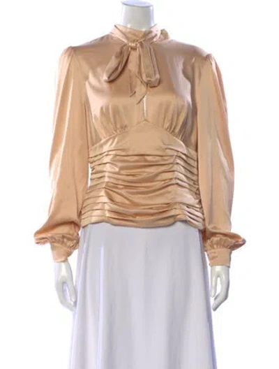 Pre-owned Badgley Mischka Tie Neck Long Sleeve Blouse In Neutral