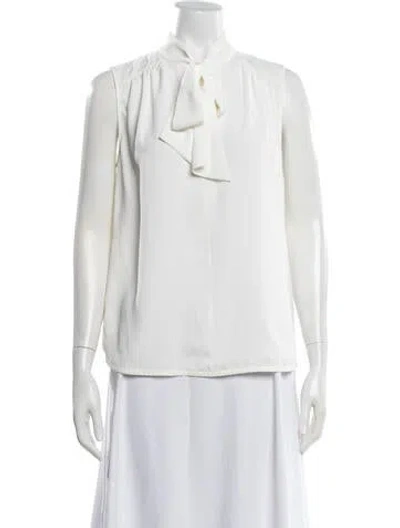 Pre-owned Badgley Mischka Tie Neck Sleeveless Blouse In White