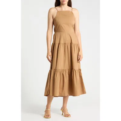 Badgley Mischka Tiered Cotton Maxi Dress In Nude