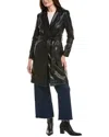 Badgley Mischka Leather Trench Coat In Black