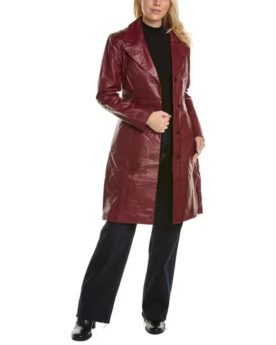 Badgley Mischka Triss Double-breasted Leather Trench Coat In Burgundy