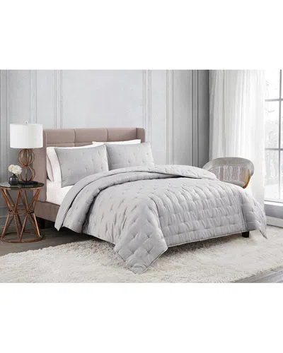 Badgley Mischka Tufted Matte Satin Quilt Set In Grey