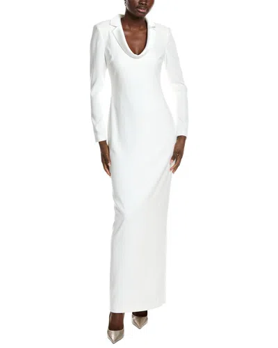 Badgley Mischka Tuxedo Scoop Neck Gown In White
