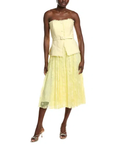 Badgley Mischka Tweed Lace Combo Cocktail Dress In Yellow