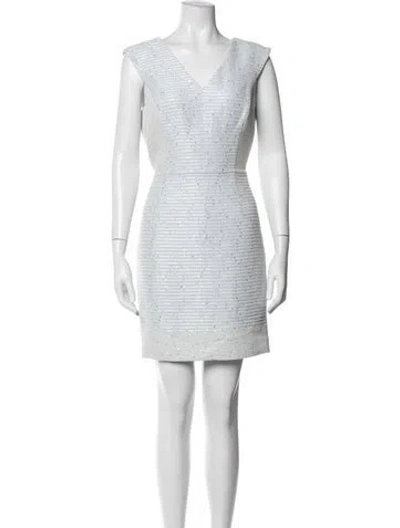 Pre-owned Badgley Mischka Tweed Mini Dress In Blue/white