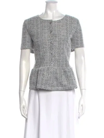 Pre-owned Badgley Mischka Tweed Pattern Crew Neck Top In Multi