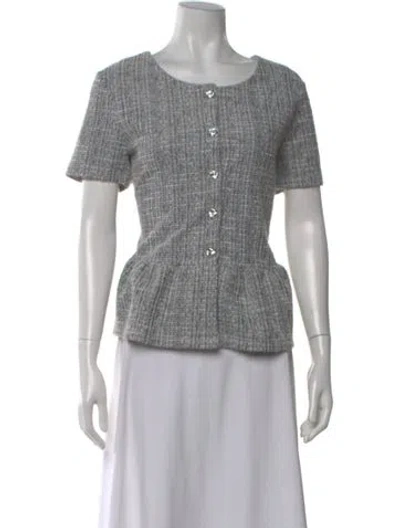 Pre-owned Badgley Mischka Tweed Pattern Crew Neck Top In Multi