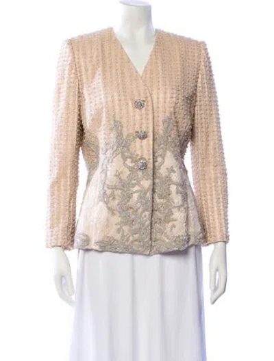 Pre-owned Badgley Mischka Tweed Pattern Evening Jacket In White