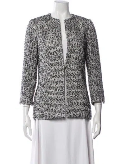 Pre-owned Badgley Mischka Tweed Pattern Jacket In White