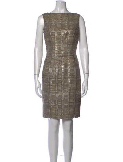 Pre-owned Badgley Mischka Tweed Pattern Knee-length Dress W/ Tags In Gold