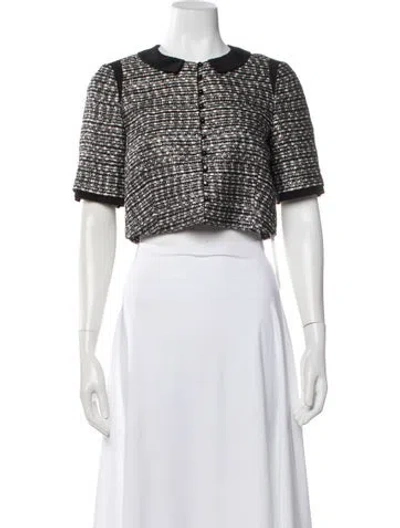 Pre-owned Badgley Mischka Tweed Pattern Short Sleeve Top In Multi