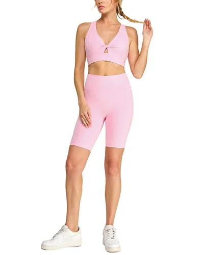 Badgley Mischka Twist Front Criss Cross Back Adjustable Sports Bra In Pink