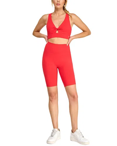 Badgley Mischka Twist Front Criss Cross Back Adjustable Sports Bra In Red