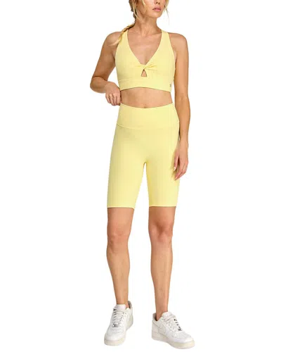 Badgley Mischka Twist Front Criss Cross Back Adjustable Sports Bra In Yellow