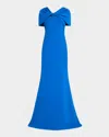 Badgley Mischka Twist-front Trumpet Gown In Navy