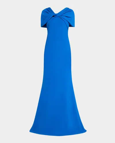 Badgley Mischka Twist-front Trumpet Gown In Navy