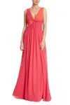 Badgley Mischka Two Tone Twist Gown In Watermelon Multi In Pink