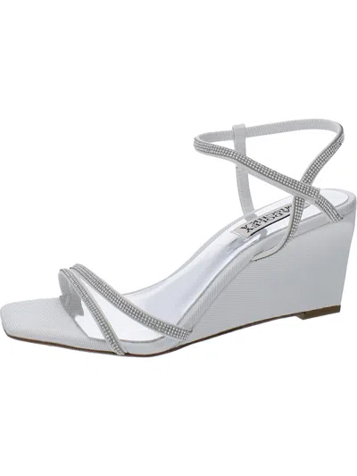 Badgley Mischka Unity Womens Rhinestone Square Toe Wedge Sandals In White