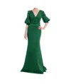 Badgley Mischka Collection Embellished Short Sleeve Mermaid Gown In Green