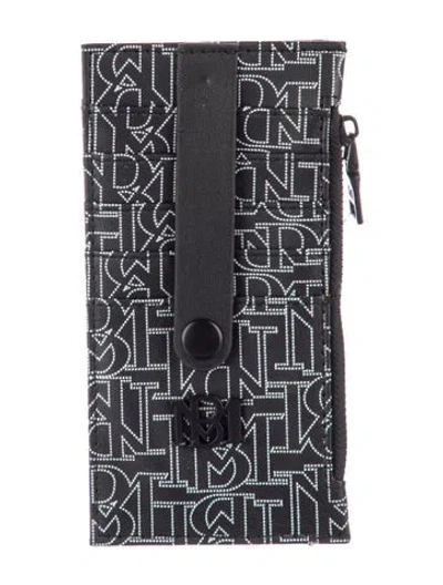 Pre-owned Badgley Mischka Vegan Leather Graphic Print Card Holder In Black