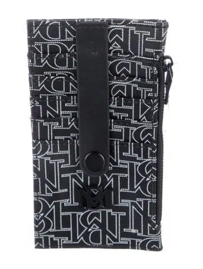Pre-owned Badgley Mischka Vegan Leather Graphic Print Card Holder In Black/white