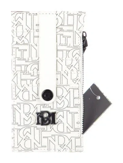 Pre-owned Badgley Mischka Vegan Leather Graphic Print Card Holder In White