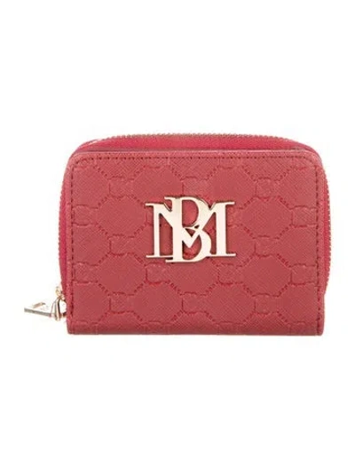 Pre-owned Badgley Mischka Vegan Leather Patterned Compact Wallet In Red