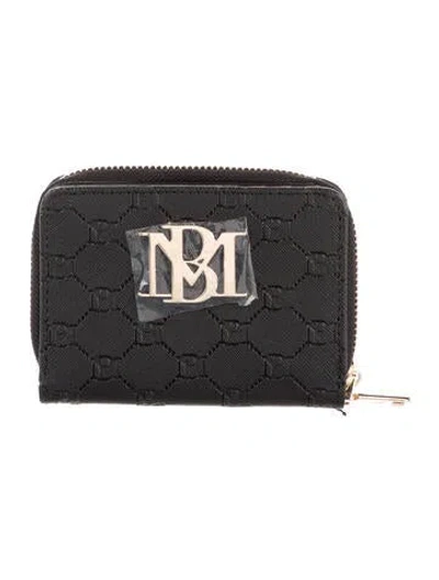 Pre-owned Badgley Mischka Vegan Leather Printed Compact Wallet In Black