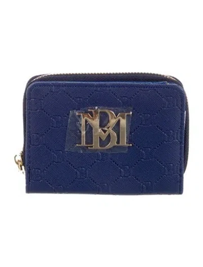 Pre-owned Badgley Mischka Vegan Leather Printed Compact Wallet W/ Tags In Blue
