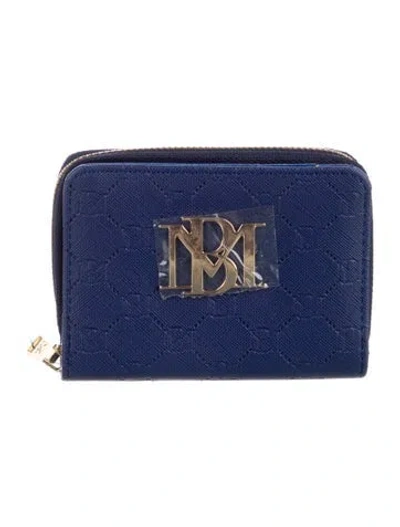 Pre-owned Badgley Mischka Vegan Leather Printed Compact Wallet W/ Tags In Blue