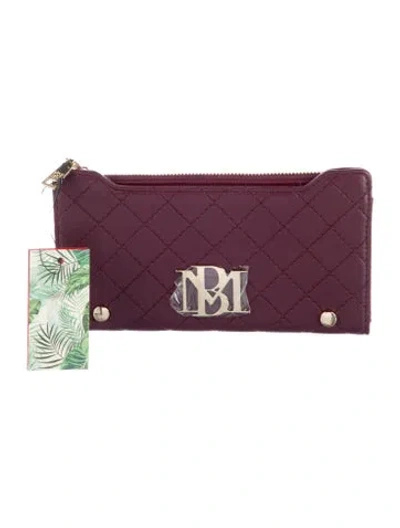 Pre-owned Badgley Mischka Vegan Leather Printed Continental Wallet W/ Tags In Burgundy