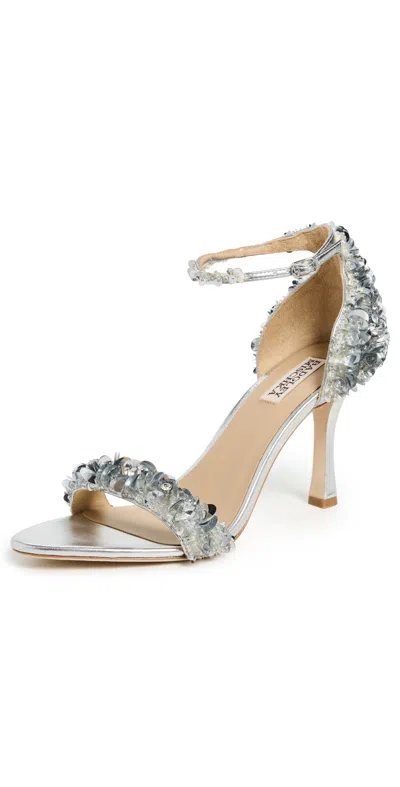 BADGLEY MISCHKA VENUS HEELED SANDALS SILVER METALLIC
