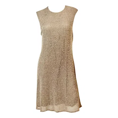 Pre-owned Badgley Mischka Vermicelli Beaded Grey Tulle Over Silk Dress, In Gray