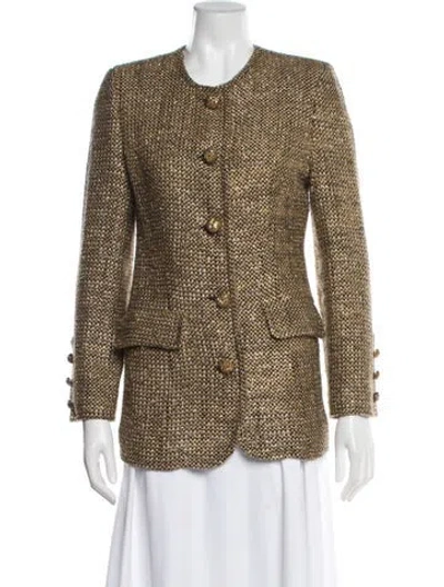 Pre-owned Badgley Mischka Virgin Wool Tweed Pattern Evening Jacket