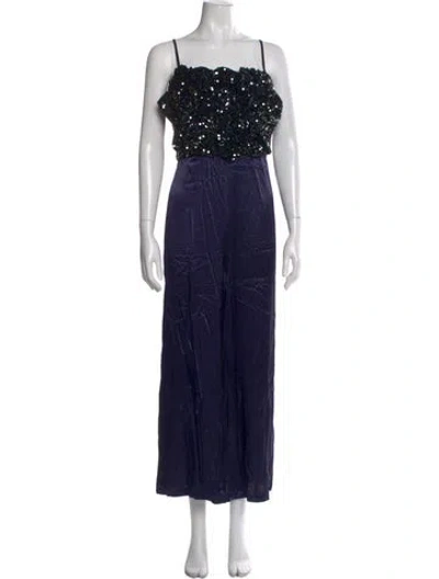 Pre-owned Badgley Mischka V-neck Jumpsuit In Blue