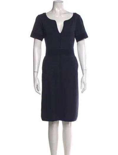 Pre-owned Badgley Mischka V-neck Knee-length Dress In Blue