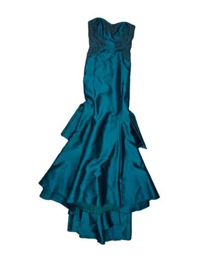 Pre-owned Badgley Mischka V-neck Knee-length Dress In Blue