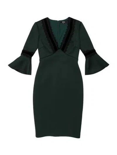 Pre-owned Badgley Mischka V-neck Knee-length Dress In Green
