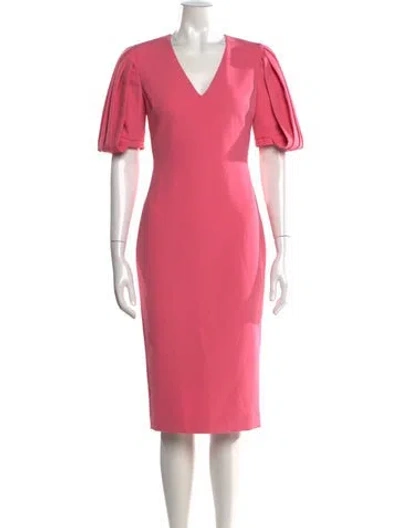 Pre-owned Badgley Mischka V-neck Knee-length Dress In Pink