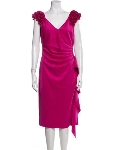 Pre-owned Badgley Mischka V-neck Knee-length Dress In Purple