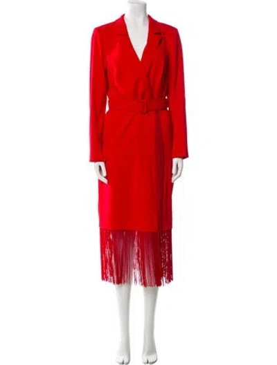 Pre-owned Badgley Mischka V-neck Knee-length Dress In Red