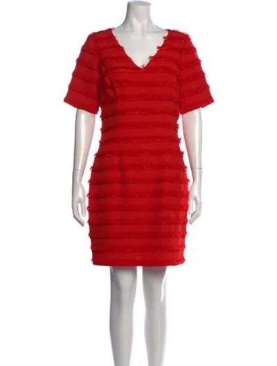 Pre-owned Badgley Mischka V-neck Knee-length Dress In Red