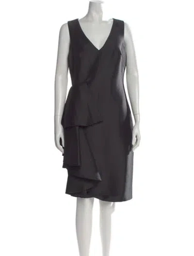 Pre-owned Badgley Mischka V-neck Knee-length Dress W/ Tags In Gray