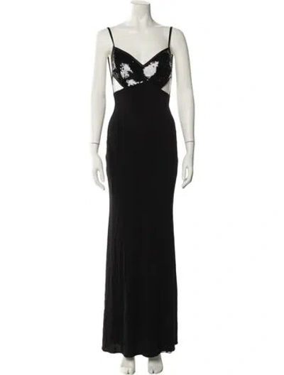Pre-owned Badgley Mischka V-neck Long Dress In Black